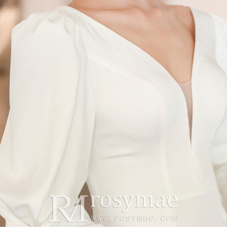 Latern Long Sleeve Mermaid Wedding Dress with Deep V Neck