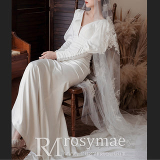 Latern Long Sleeve Mermaid Wedding Dress with Deep V Neck