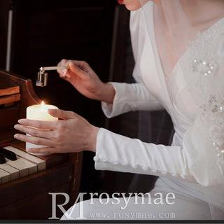 Latern Long Sleeve Mermaid Wedding Dress with Deep V Neck