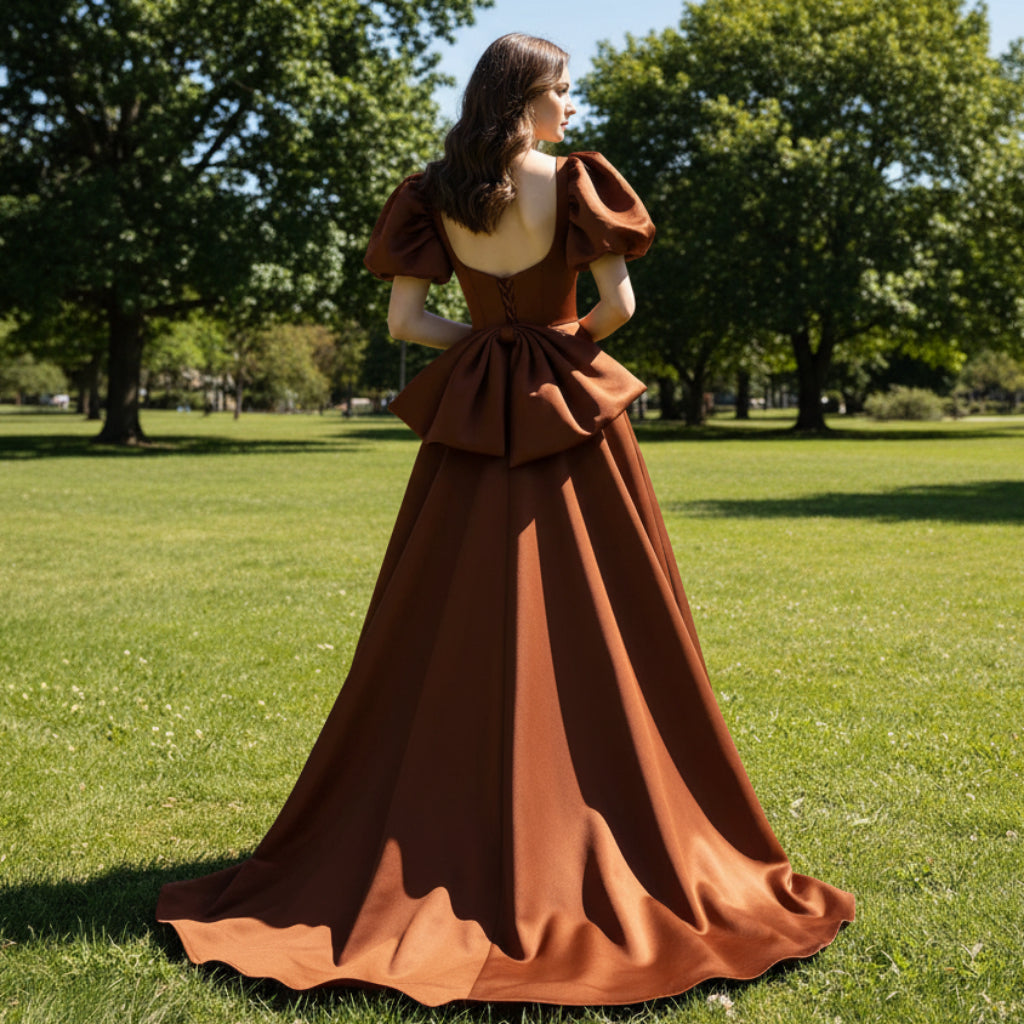 Formal Dresses & Evening Party Gown with Puffy Short Sleeve Brown / 4 Formal Dresses & Evening Party Gown with Puffy Short Sleeve Brown / 4