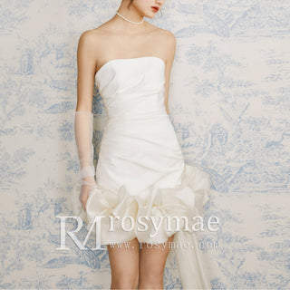 Strapless Mini Above the Knee Wedding Dress with Bowknot