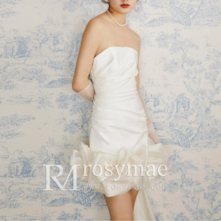 Strapless Mini Above the Knee Wedding Dress with Bowknot