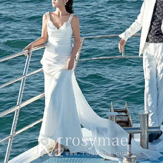 Lightweight Strappy Boho Beach Wedding Dress Bridal Gown Mermaid