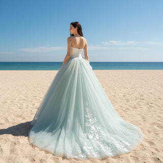 Light Green Long Gown Ruched Satin Tulle Homecoming Dress - Rosymae