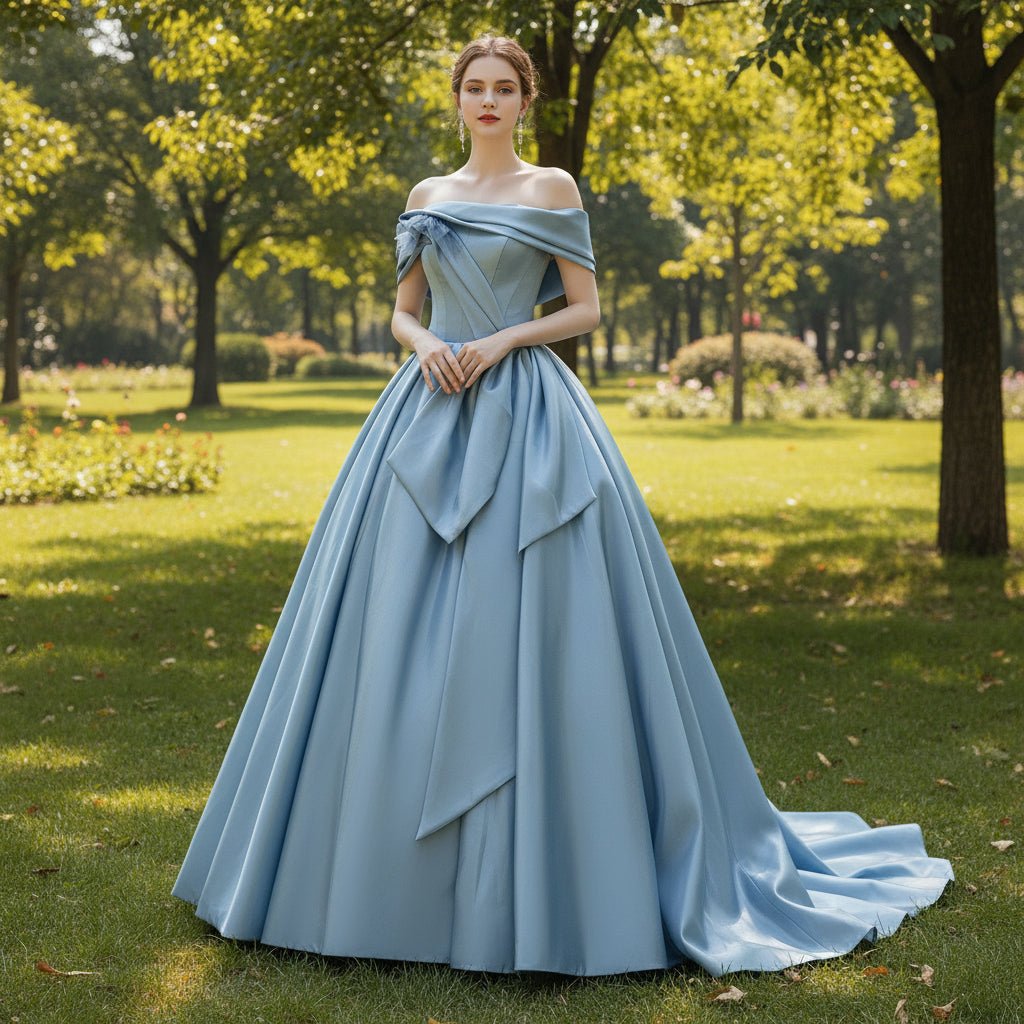 Light Steel Blue A Line Formal Dress Evening Gown with Off Shoulder Light Steel Blue / 16W