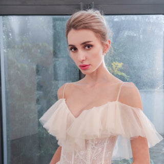 Lightweight Tulle A Line Skirt Wedding Dress with Spaghetti Straps - Rosymae
