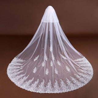 Long Head Veil with Lace-Flowers Attached - Rosymae
