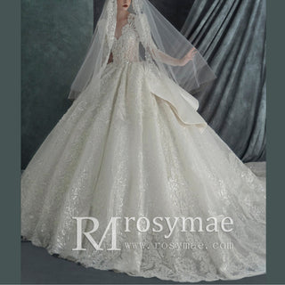 Princess Long Sleeve Ball Gown Wedding Dresses with Bling