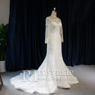 Long Sleeve Figure-Flattering Mermaid Wedding Dress - Rosymae