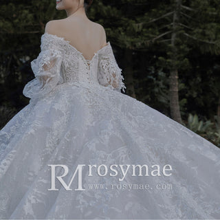 Luxury Wedding Dress with Off-the-Shoulder Poof Sleeves
