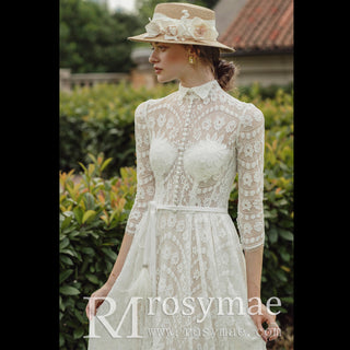 Vintage Long Sleeve Turtle High Neck Lace Wedding Dress