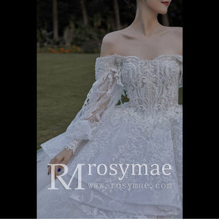 Luxury Wedding Dress with Off-the-Shoulder Poof Sleeves