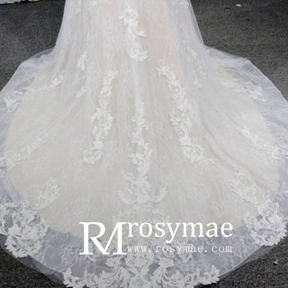 Long Sleeve Mermaid Lace Wedding Dress With Chapel Train - Rosymae