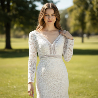 Long Sleeve Mermaid Wedding Dresses with Vintage Lace - Rosymae