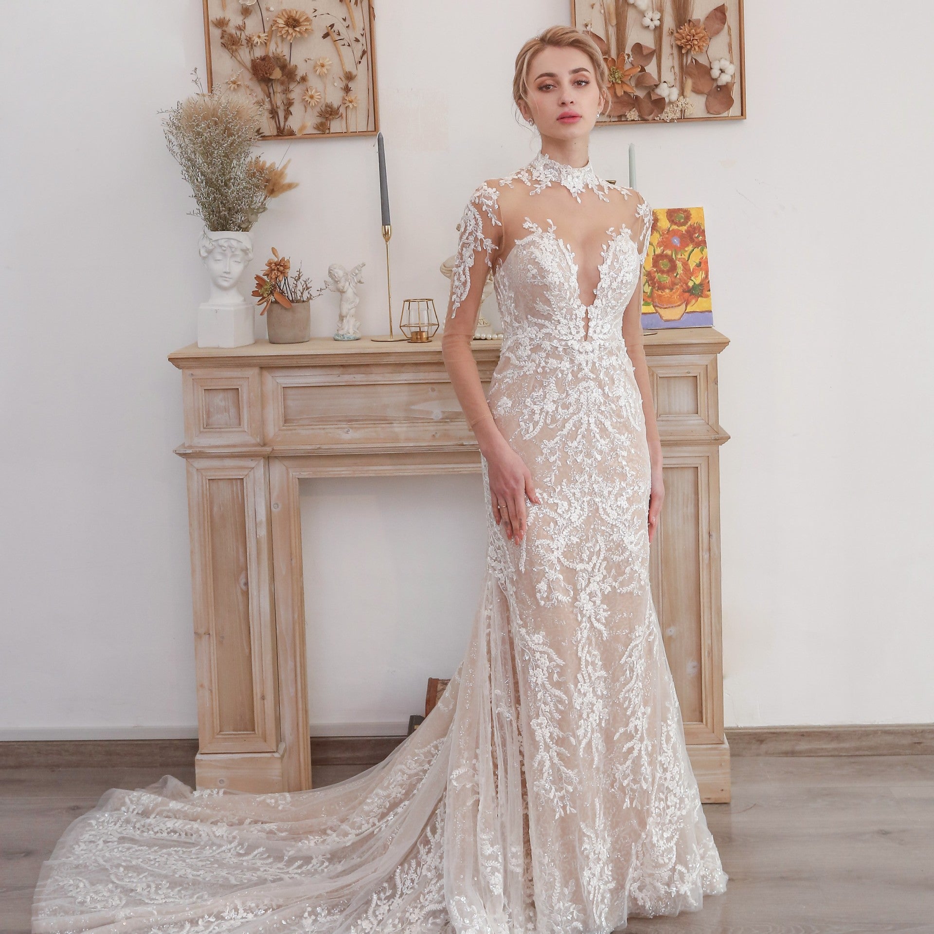 Mermaid Mesh Bodice Chapel Train Tulle Lace Wedding Dress Mermaid Mesh Bodice Chapel Train Tulle Lace Wedding Dress