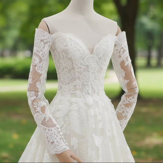 Long Sleeve Off Shoulder A-line Lace Bridal Gown Wedding Dress - Rosymae