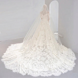 Long Sleeve Off Shoulder A-line Lace Bridal Gown Wedding Dress