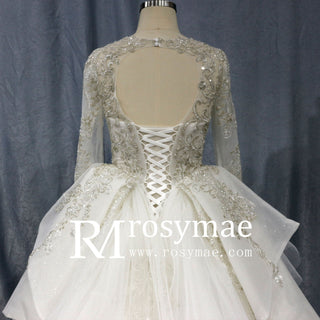 Long Sleeve Queen-ann Neckline Wedding Dresses with Keyhole - Rosymae