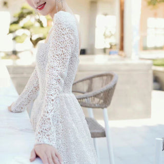 Square Neck Sequin Wedding Dress Ball Gown with Long Sleeves