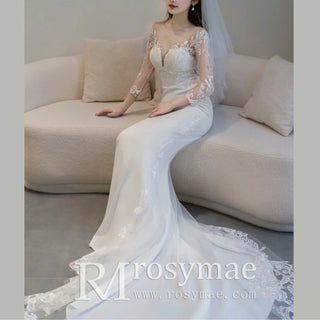 Long Sleeve Mermaid Wedding Dress with Train