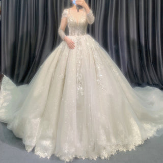Princess Long Sleeve Sparkly Ball Gown Wedding Dress