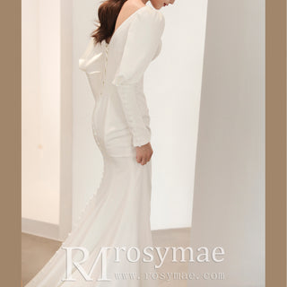 Latern Long Sleeve Mermaid Wedding Dress with Deep V Neck