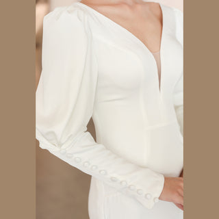 Latern Long Sleeve Mermaid Wedding Dress with Deep V Neck