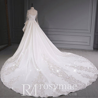 Long Sleeve Sparkly Mermaid Wedding Dress with Train - Rosymae