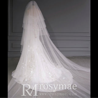 Long Sleeve Sparkly Mermaid Wedding Dress with Train - Rosymae