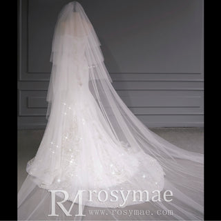 Long Sleeve Sparkly Mermaid Wedding Dress with Detachable Train