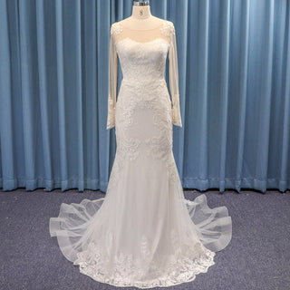 Gorgeous Tulle Lace Mermaid Long Sleeves Bridal Wedding Dresses