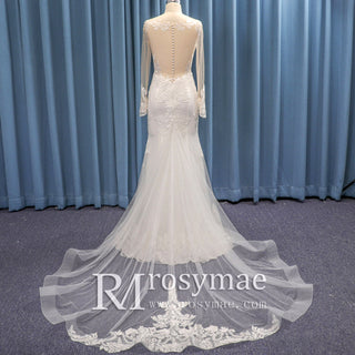Gorgeous Tulle Lace Mermaid Long Sleeves Bridal Wedding Dresses