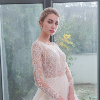 Long Sleeves Lace Ball Gown Bridal Lace Wedding Dress - Rosymae