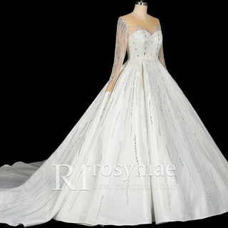 Long Sleeves Luxury Ballgown Wedding Dress with Sparkle Beaded - Rosymae