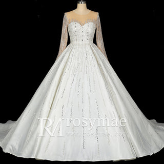 Long Sleeves Luxury Ballgown Wedding Dress with Sparkle Beaded - Rosymae