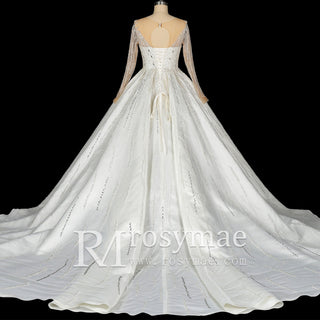 Long Sleeves Luxury Ballgown Wedding Dress with Sparkle Beaded - Rosymae