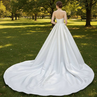 Low Back Strapless Satin A-line Wedding Dress with Beading - Rosymae