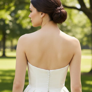 Low Back Strapless Satin A-line Wedding Dress with Beading - Rosymae