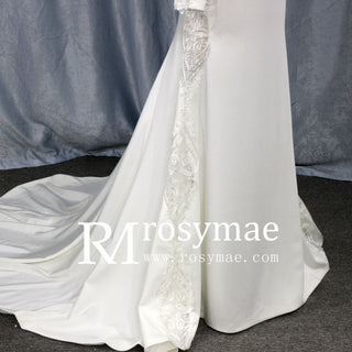 Low Back Vintage Wedding Dress High Neck Bridal Gown with Long Sleeve - Rosymae