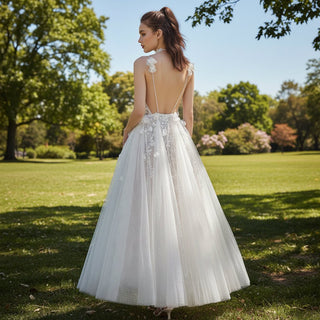 Low Open Back Floor Length Wedding Dress with Spaghetti Straps - Rosymae