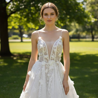 Low Open Back Floor Length Wedding Dress with Spaghetti Straps - Rosymae