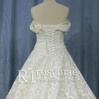 Luxury Beaded Wedding Dresses Off the Shoulder Lace Bridal Gowns - Rosymae