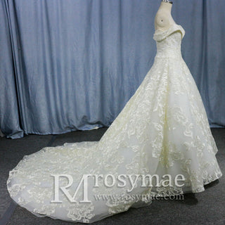 Luxury Beaded Wedding Dresses Off the Shoulder Lace Bridal Gowns - Rosymae
