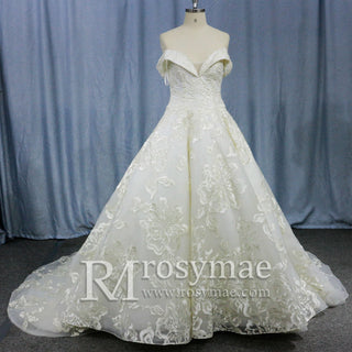 Luxury Beaded Wedding Dresses Off the Shoulder Lace Bridal Gowns - Rosymae