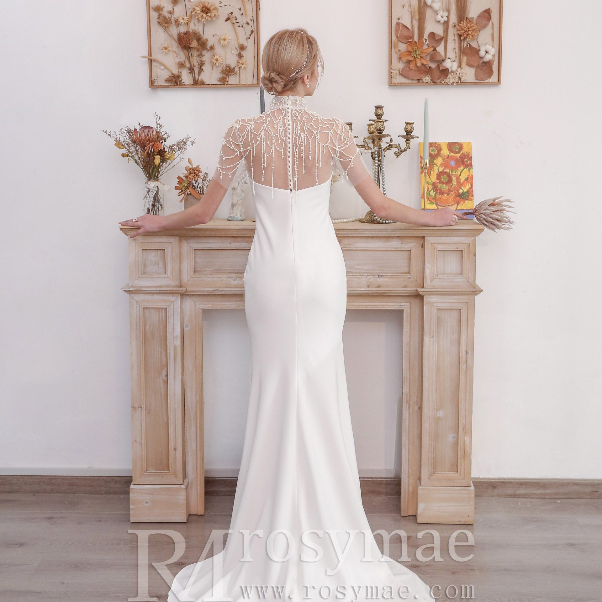 Luxury Mermaid Wedding Dress Bridal Gowns with Pearls - Rosymae