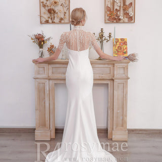 Luxury Mermaid Wedding Dress Bridal Gowns with Pearls - Rosymae
