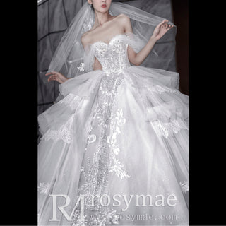 Luxury Ball Gown White Wedding Dress with Off the Shoulder