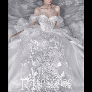 Luxury Ball Gown White Wedding Dress with Off the Shoulder