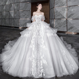 Luxury Ball Gown White Wedding Dress with Off the Shoulder