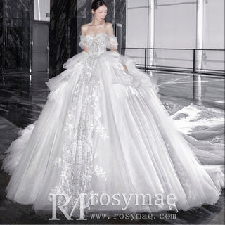 Luxury Ball Gown White Wedding Dress with Off the Shoulder